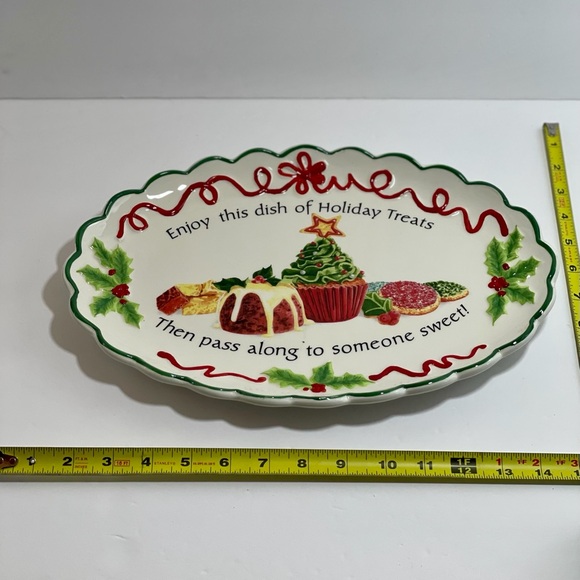 Fitz and Floyd White Ribbon Holly Earthenware Holiday Treats Cookie Platter - Picture 9 of 10